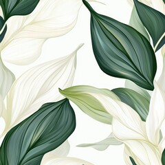 Elegant Botanical Design Featuring Flowing Curves of Green and Cream Leaves