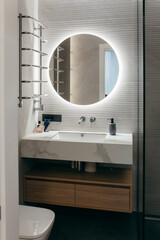 Interior of modern bathroom in house