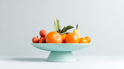Vibrant Fruit Bowl on Pale Background: A Still Life Composition AI Generated