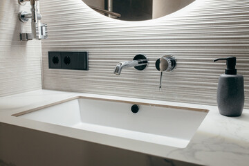 Interior of modern bathroom in house
