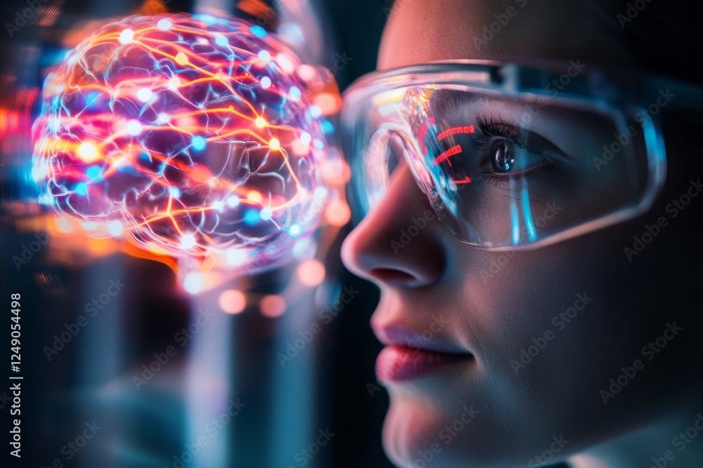 Poster a neuroscientist examining brain activity using an eeg machine in a research facility