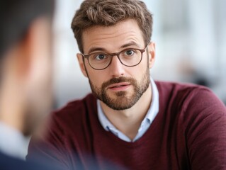 Fototapeta premium man with glasses listening attentively