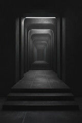 Fototapeta premium dark, minimalist corridor with arches and steps creates mysterious atmosphere