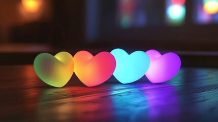Neon heart packaging with playful cartoon style hearts, vivid rainbow glow, kids' product vibe
