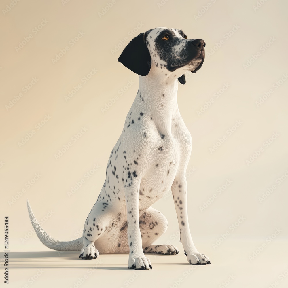 Poster 3d rendering of a pointer dog sitting upright in a stylish setting