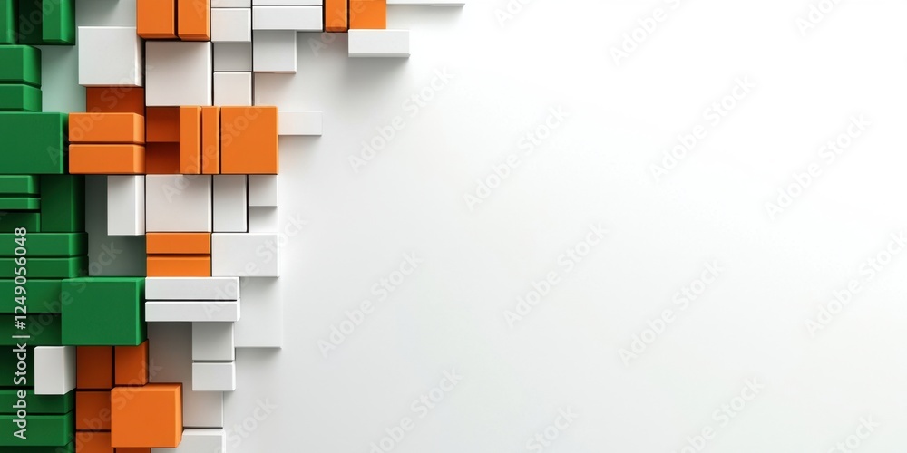 Aufkleber Abstract 3D Cube Composition: Green Orange White Blocks Geometric Pattern Background Design