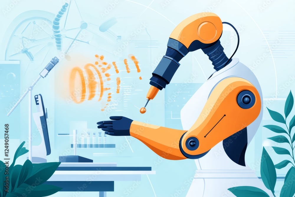 Aufkleber a simple vector illustration of a robotic arm performing a precision experiment in a modern research