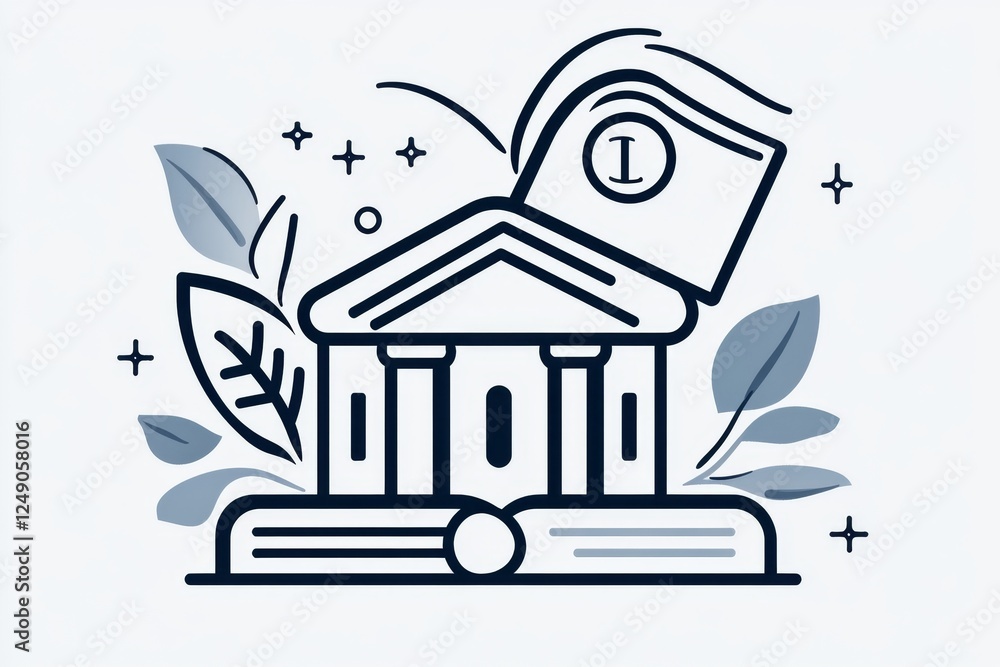 Aufkleber A simple, clean icon of a library building with a book symbol on top, representing public libraries