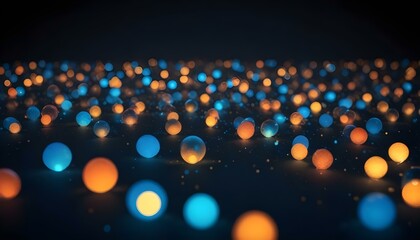 Un fondo oscuro lleno de orbes brillantes dispersos en varios colores, incluidos dorado, naranja y azul, que crean un efecto bokeh