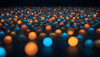 Un fondo oscuro lleno de orbes brillantes dispersos en varios colores, incluidos dorado, naranja y azul, que crean un efecto bokeh