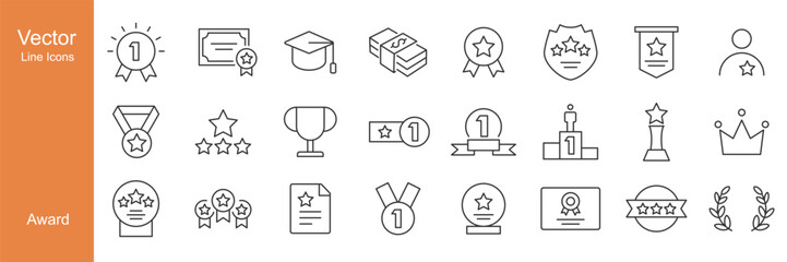 Award Icons - Vector Line. Editable Stroke.