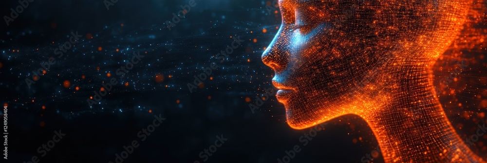 Poster futuristic representation of artificial intelligence with glowing patterns and ethereal features