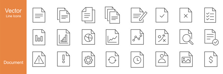 Document Icons - Vector Line. Editable Stroke.