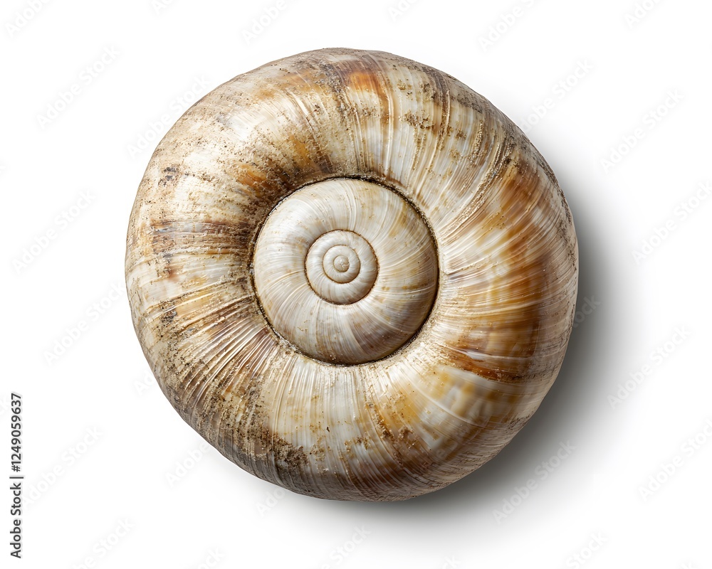 Poster top view of a textured snail shell with spiral pattern