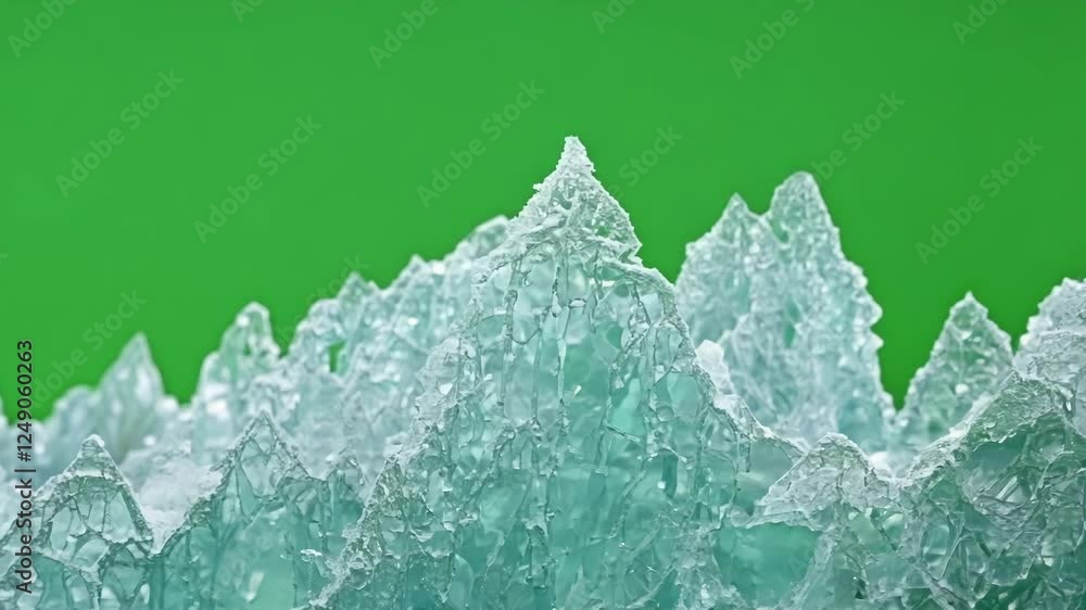 Poster angular frost formations that mimic the jagged edges of mountains. green screen chromakey