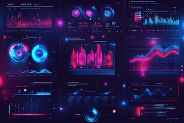 Obraz premium Bright graphic elements for advertising banners featuring data visualization and analytics tools