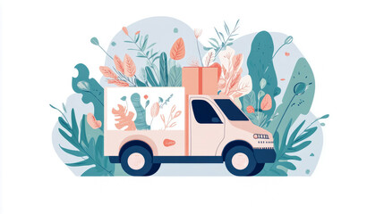 Floral Delivery Truck with Gifts