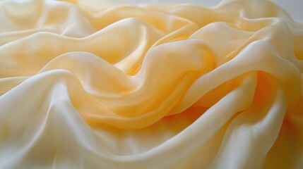 Obraz premium Draped silk fabric, yellow and white, soft folds, light background, textile texture