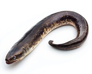 Obraz premium An isolated eel lies on a plain white background