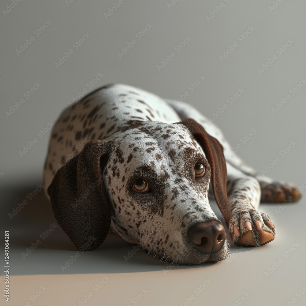 Poster relaxed 3d pointer dog in resting position on soft surface