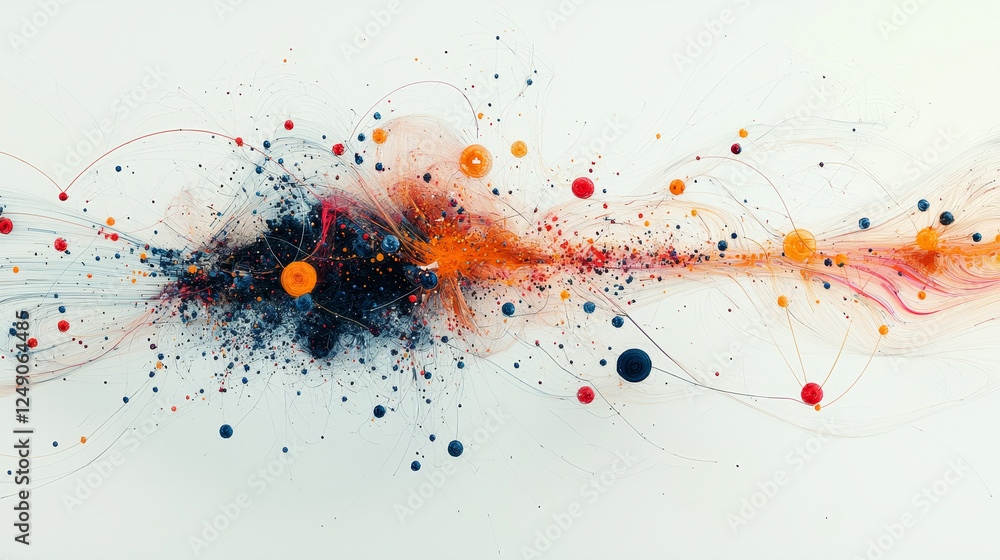 Poster abstract colorful design with vibrant particles and lines