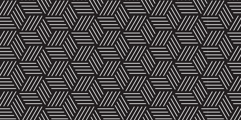 black and white seamless pattern hexagon decor square fabric tile wall texture design.	