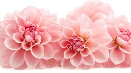 Obraz premium Close-up of three delicate pink dahlias against white background