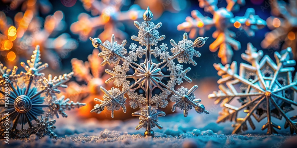 Poster intricate snowflake architecture: a collection of unique ice crystal designs