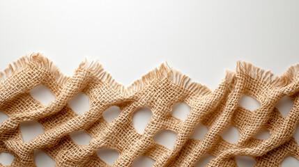 Textured burlap fabric with open weave and frayed edges, ideal for crafts