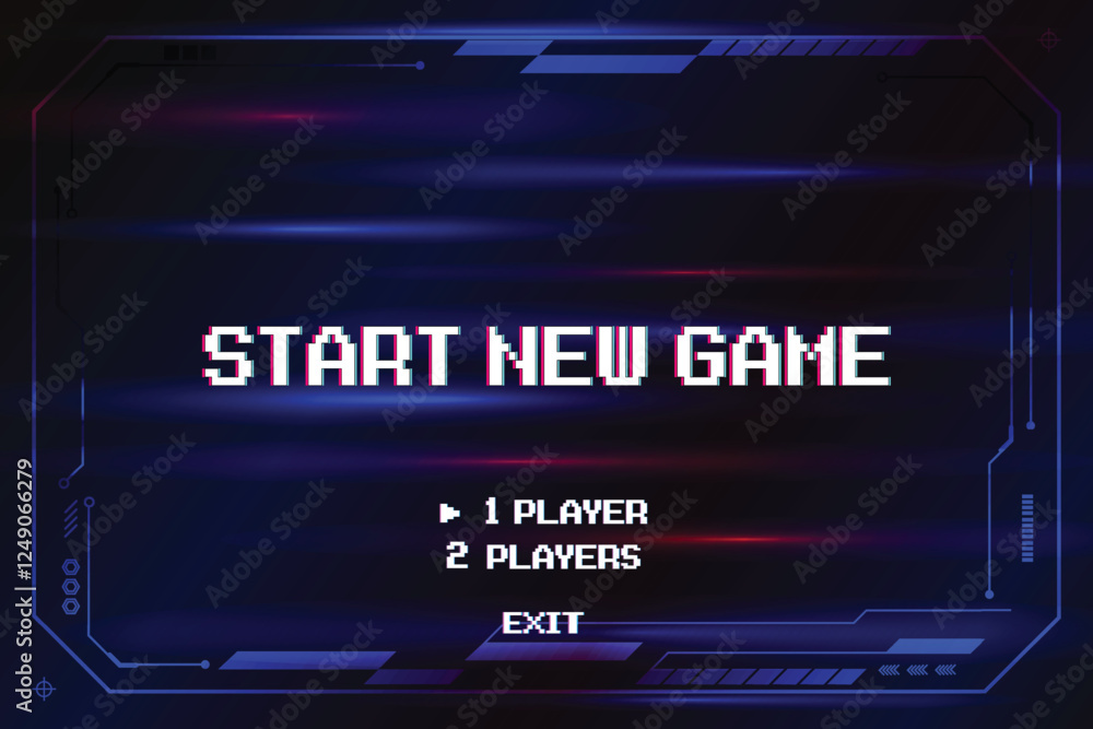Poster start new game by selecting a player or exiting the game's main menu. modern trendy game background 