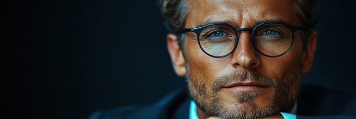 Professional portrait of a man with glasses highlighting confidence and sophistication