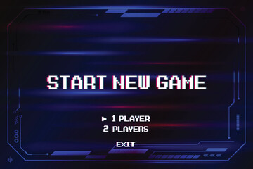 Obraz premium Start new game by selecting a player or exiting the game's main menu. Modern trendy game background with lighting effect. Vector illustration