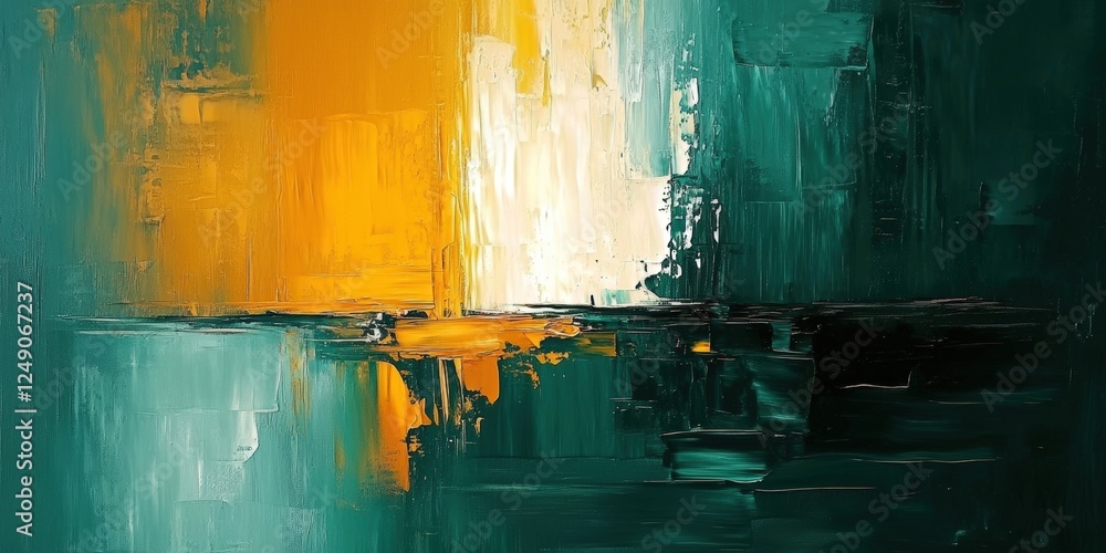 Poster abstract oil painting depicting a dynamic play of light and shadow with vibrant color combinations a