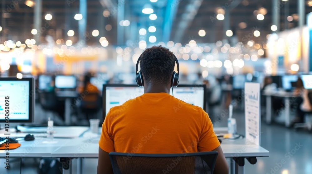 Aufkleber engaged individual using computer in a modern workspace during daylight hours