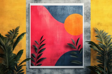 Creative graphic layout for promotional flyers featuring bold colors and geometric shapes