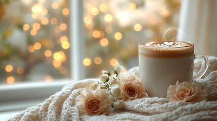 Cozy Winter Morning: Latte, Roses, and Warmth