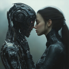 Naklejka premium portrait of a young couple cyborgs