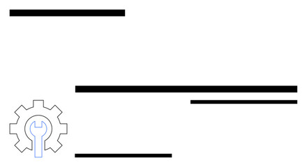 Gear with wrench inside paired with horizontal lines representing engineering, repair, optimization, and process flow. Ideal for tech support, engineering, tools, processes, mechanics systems