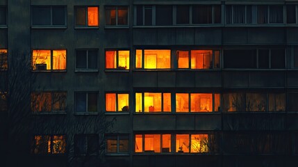 Contemporary Apartment Tower with Bright Windows Against a Dark Cityscape