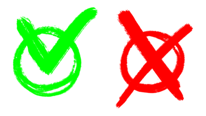 check mark and cross selection symbols isolated on transparent background