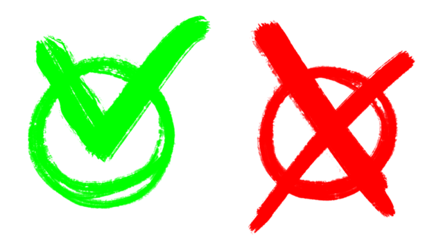 check mark and cross selection symbols isolated on transparent background