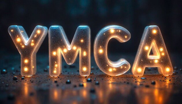 Glowing Text Effect of YMCA on Black Background