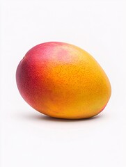 Side View of a Mango Highlighting Its Rounded Shape and Vivid Colors on a White Background
