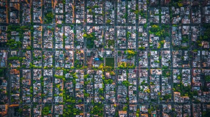 Fototapeta premium Aerial view of city block, showing dense urban development with a central park.
