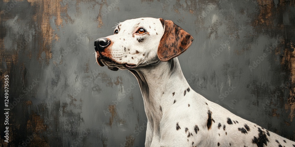 Poster Realistic Pointer Dog in Alert Pose Looking Attentively at Object