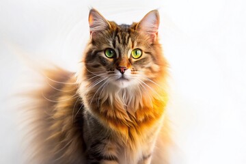 Obraz premium Long Exposure Portrait of a Serene Cat on White Background - Studio Shot