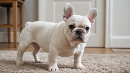 White french bulldog in the living room
