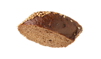 Piece of fresh baguette with sesame isolated on white