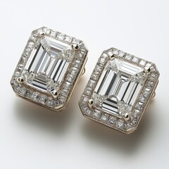 Fototapeta premium Elegant Emerald Cut Earrings with Brilliant Diamond Accents