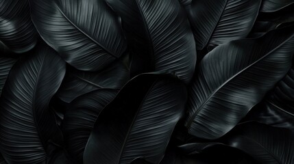 Obraz premium Dark Tropical Background with Black Banana Leaves Showcasing Unique Textures and Rich Details for Natural and Exotic Themes in Photography